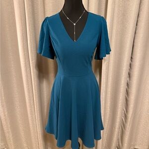 She + Sky Teal V-Neck Mini Dress - size S